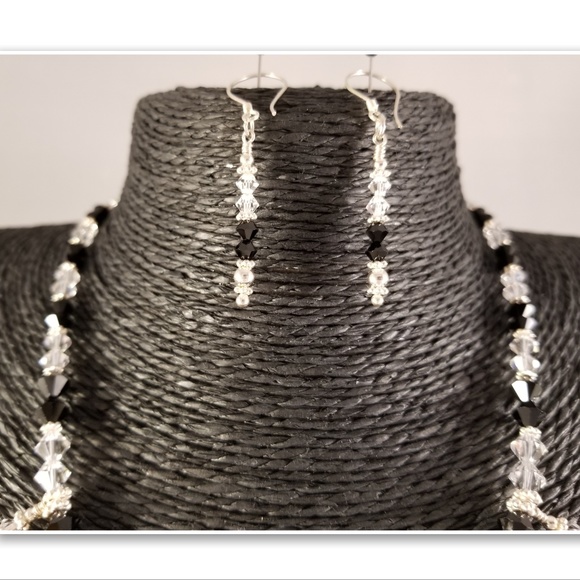 Black and Clear Swarovski and Sterling Silver Set - Picture 2 of 8
